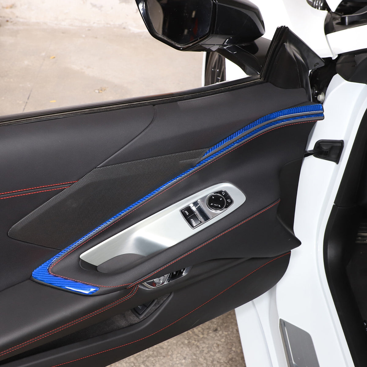 Blue Carbon Fiber Interior Door Panel Trim Sticker Strip For Corvette C8 2020-25 1