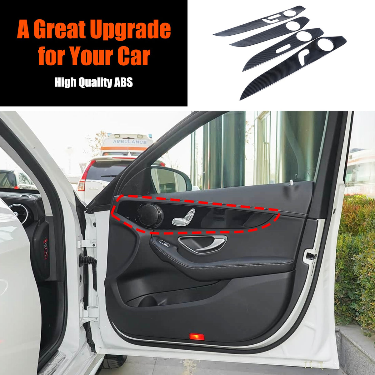 ABS Carbon Fiber Interior Door Panel Trim Cover For Benz C-Class W205 2015-21 US 3
