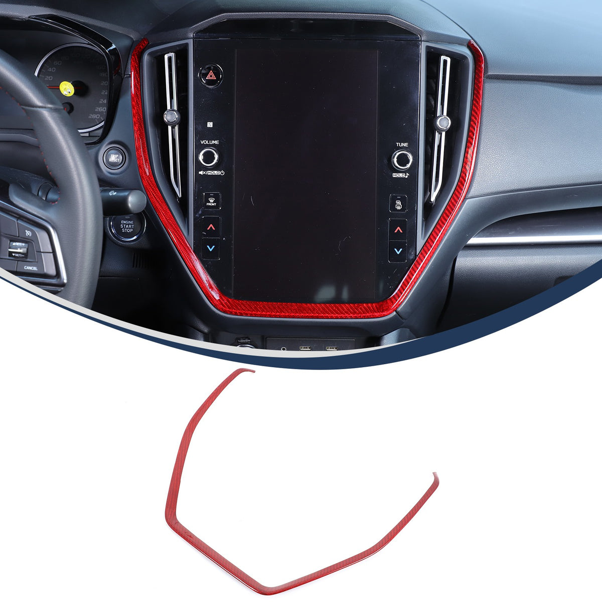 Red Real Carbon Fiber Navigation Screen Frame Trim For Subaru WRX VB MT 2022+ 1
