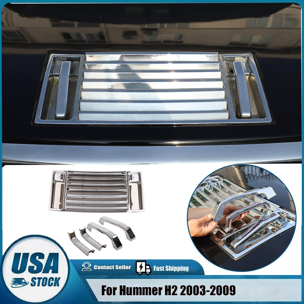 Silver Hood Air Deck Vent Grille Panel W/ Handle Trim For 2003-09 Hummer H2 US 1