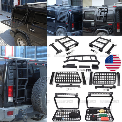 Alloy Rear Roof Climbing Ladder Rack Window Molle Panel For Hummer H2 2003-09 1