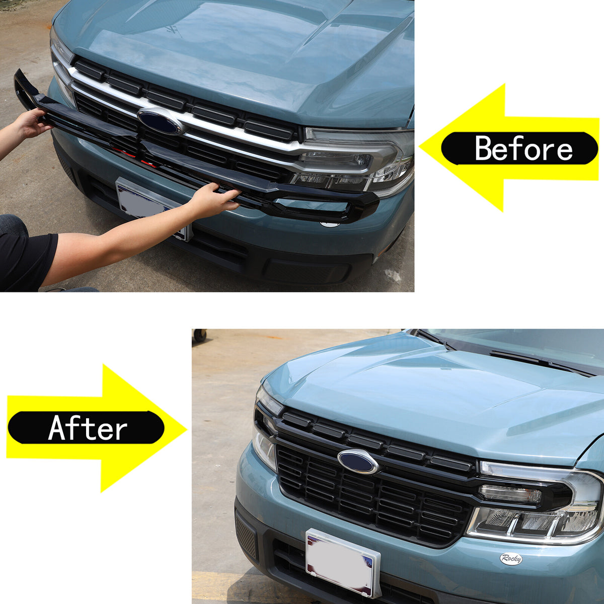 Gloss Black Center Front Bumper Grille Grill Trim Cover Fits 22-24 Ford Maverick 7