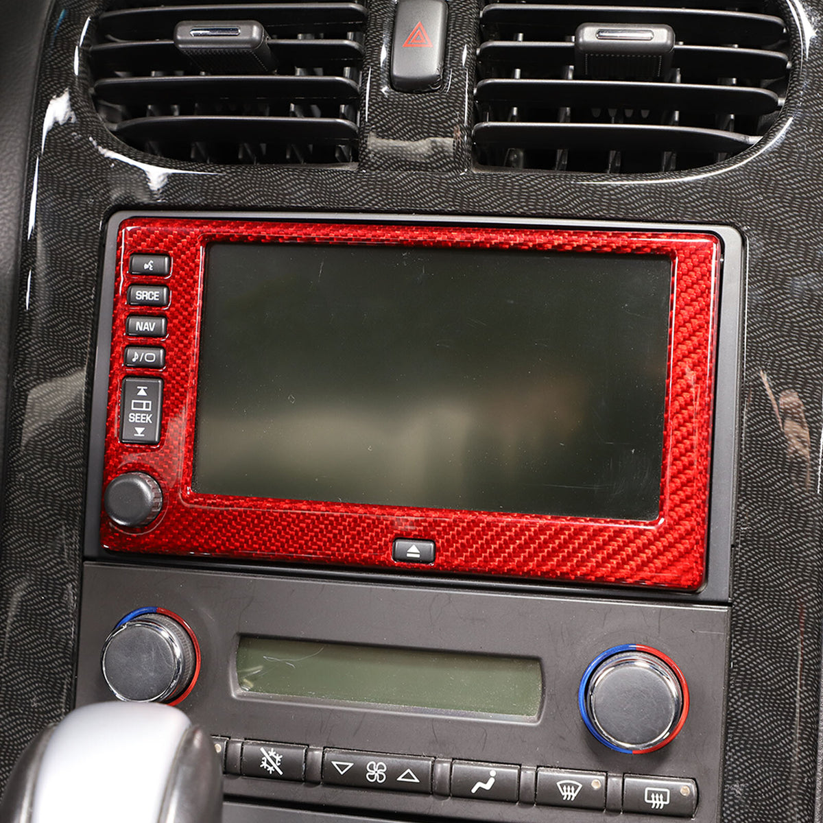 Red Real Carbon Fiber Center Navigation Screen Trim Cover For Corvette C6 05-13 18