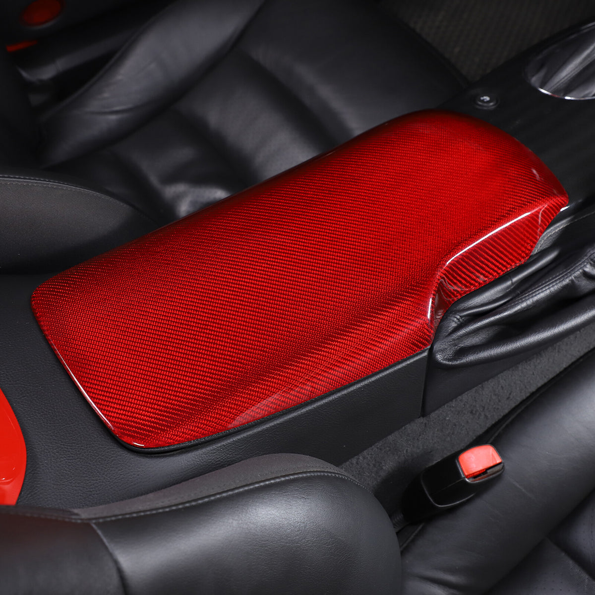 Red Real Carbon Fiber Center Console Armrest Box Cover For Corvette C6 2005-13 22