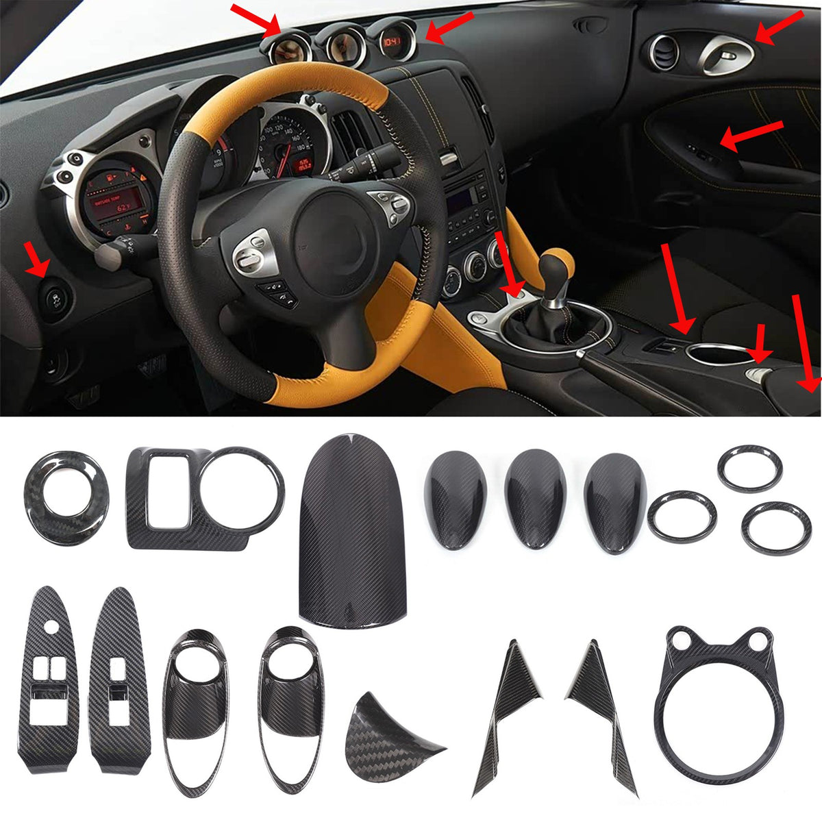 Real Carbon Fiber Full Center Console Trim Set For Nissan 370Z Z34 MT 2009-20 1