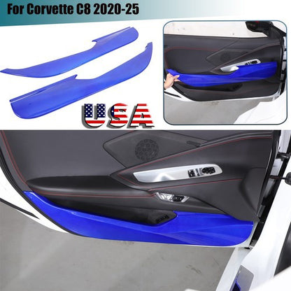 Blue Real Carbon Fiber Interior Door Anti-kick Panel Trim For Corvette C8 US 1