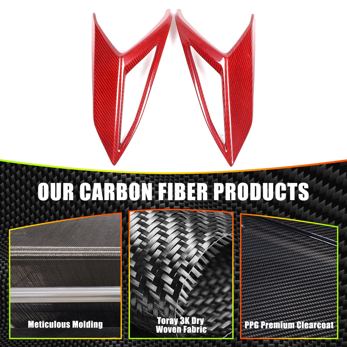 Red Real Carbon Fiber Rear Tail Light Side Trim For Corvette C8 2020+ 10