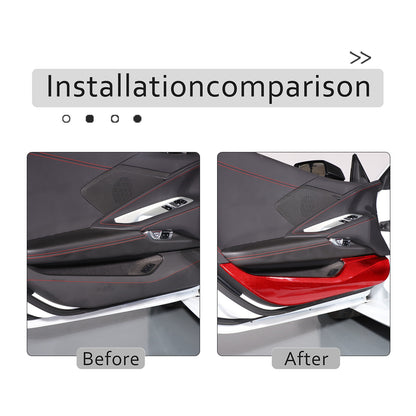 Red Real Carbon Fiber Interior Door Anti-kick Panel Cover Trim For Corvette C8 3