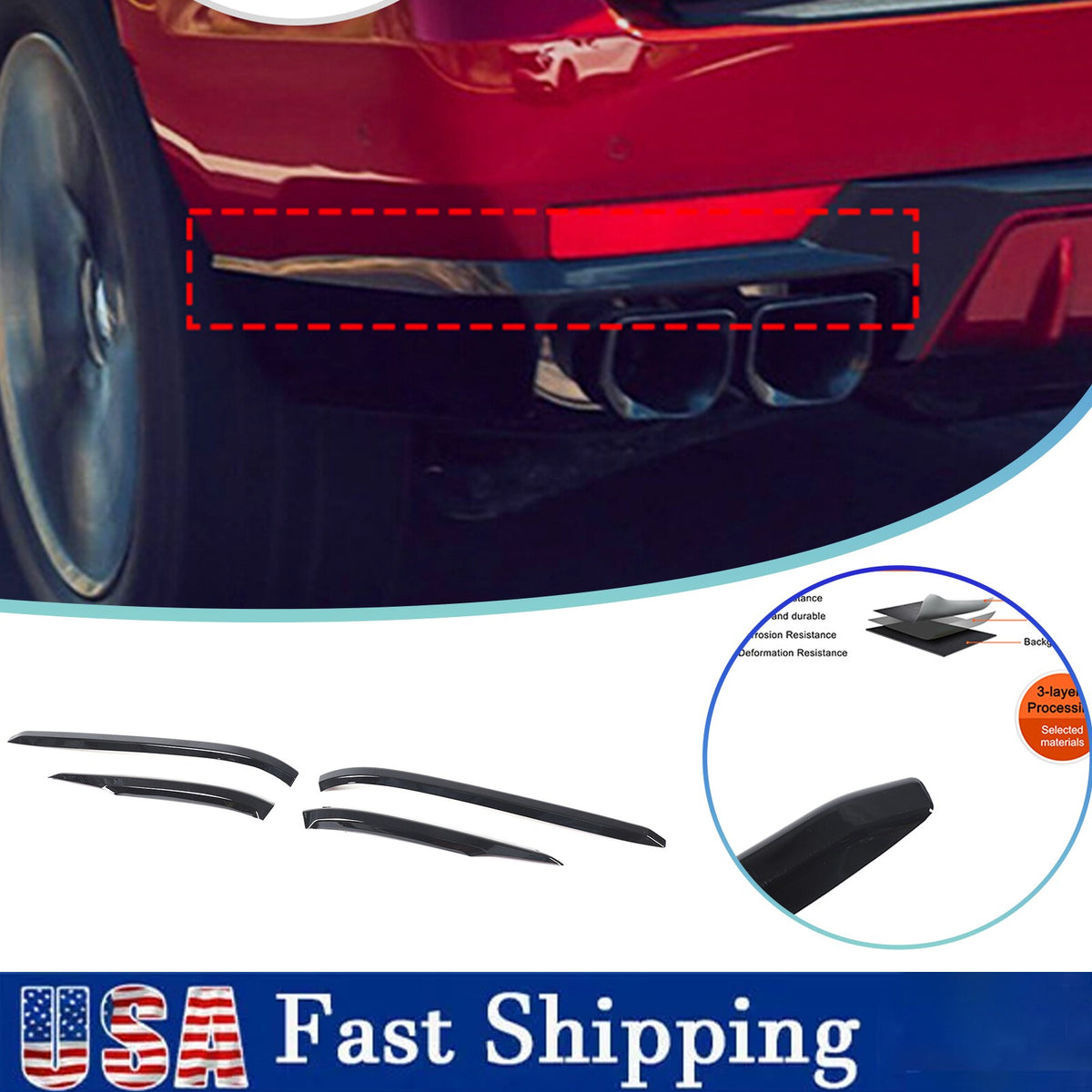 Glossy Black Rear Bumper Corner Trim Cover For Cadillac Escalade 2021-2025 US 1