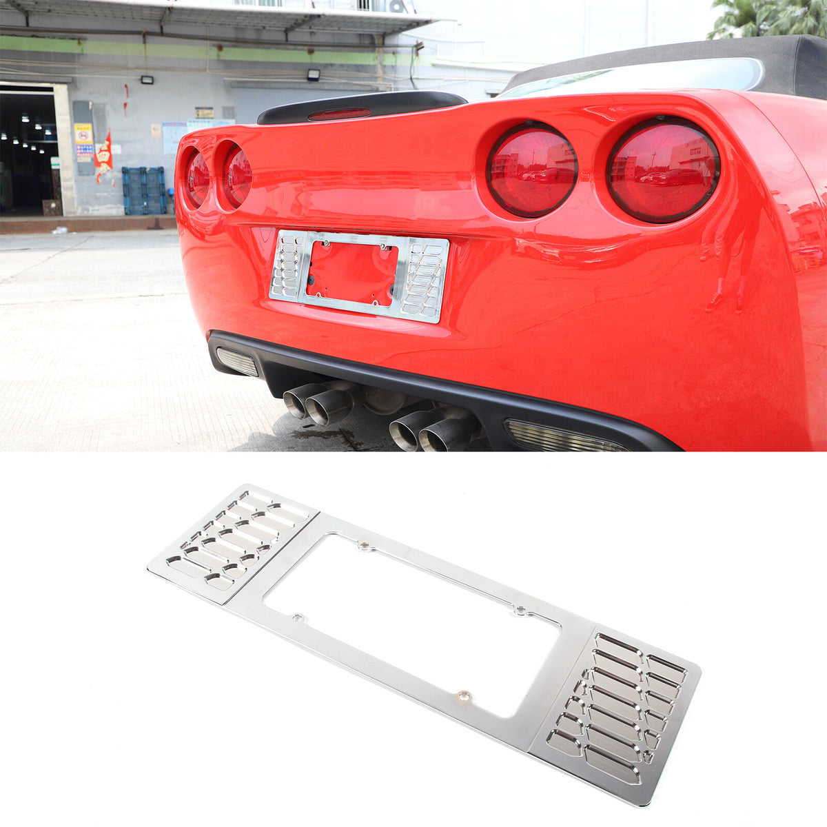 Silver Aluminum alloy Rear License Plate Frame Trim For Corvette C6 2005-13 1