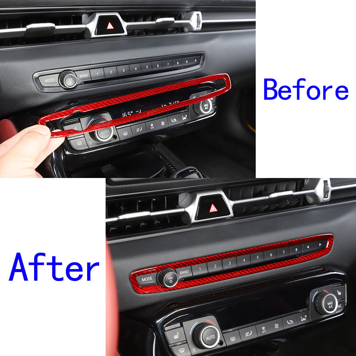 Red Carbon Fiber Central Control Volume Panel Decor Trim For Toyota Supra 19-24 3