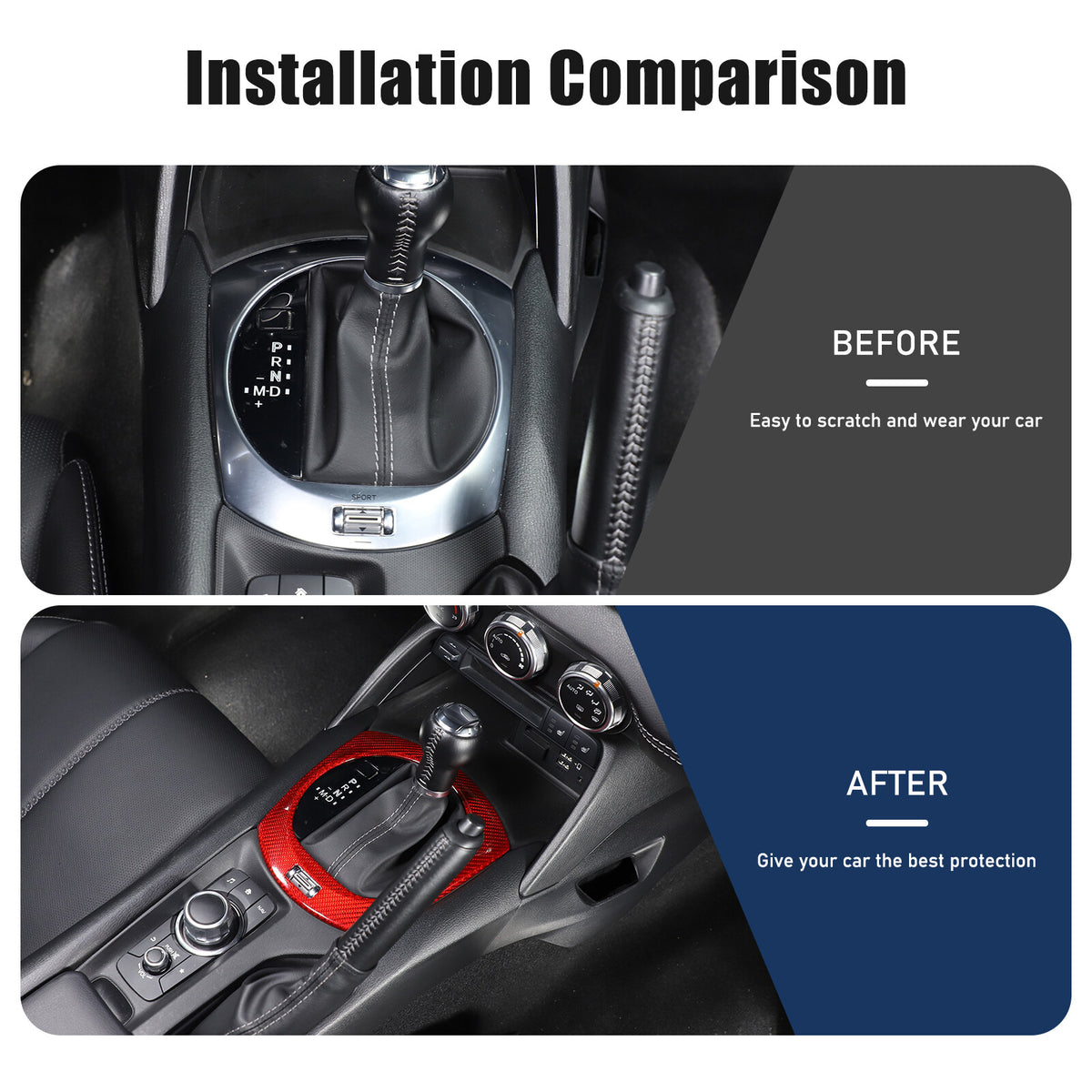Red Real Carbon Fiber Center Gear Panel Cover Trim For mazda MX5 MX-5 Miata 16+ 12