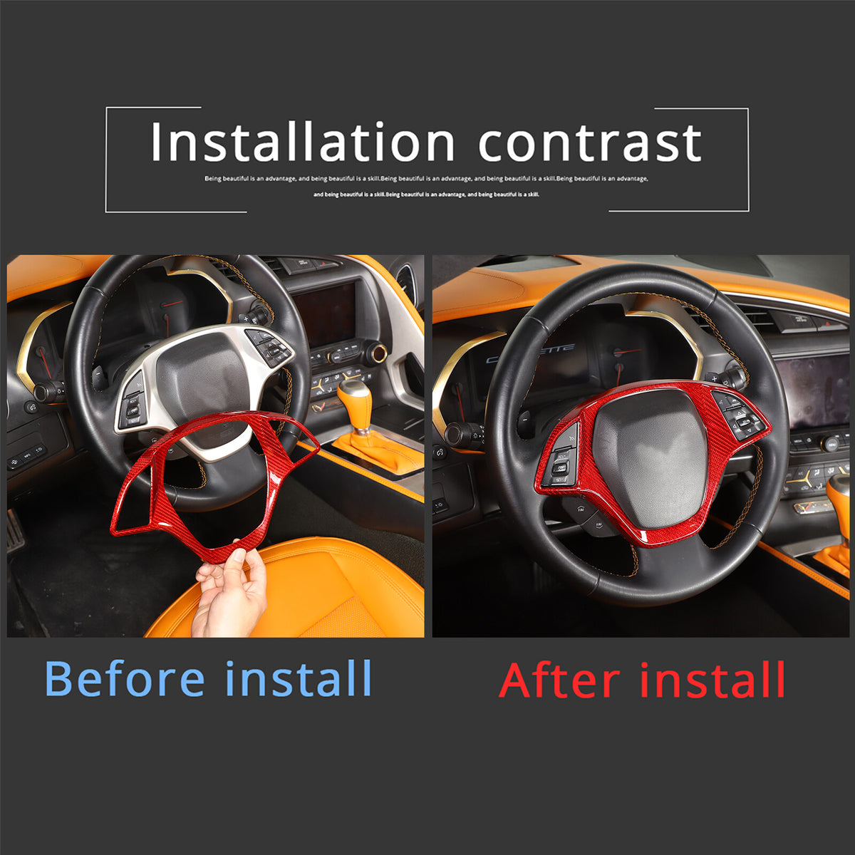 Red Carbon Fiber Steering Wheel Cover Trim for Corvette C7 2014-2019 10