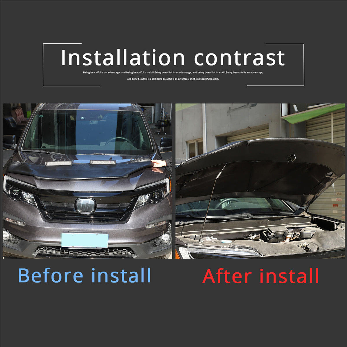 Black Car Bonnet Hood Bra Protector Mask Cover For Honda Pilot 2015-2022 US 5