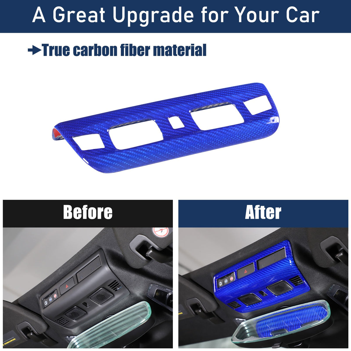 Blue Real Carbon Fiber Roof Reading Light Trim For Corvette C8 2020+ 1