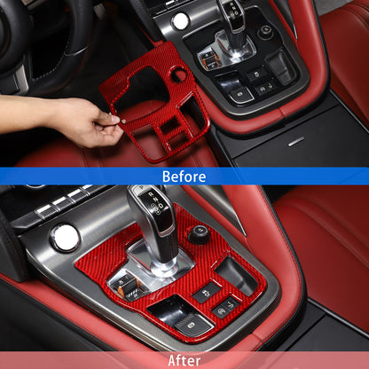 Red Carbon Fiber Center Console Gear Shift Cover Trim For 2013-22 Jaguar F-TYPE 13