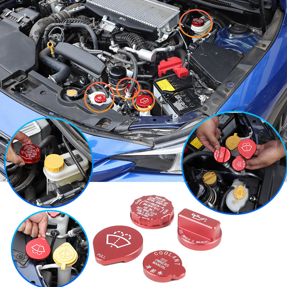 5PCS Red Alloy Engine Cabin Fluid Switch Trim Cover For Subaru WRX 2022-2023 2