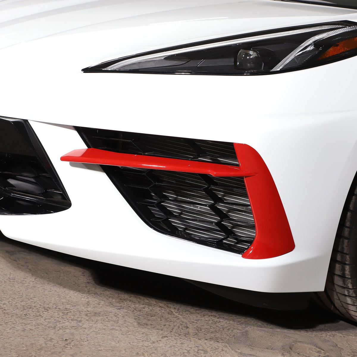 Sports Red Front Bumper Fog Light Lamp Trims for Corvette C8 2020-2025 US 23