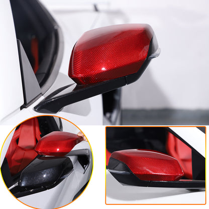 Red Real Carbon Fiber Side Rearview Mirror Cover Caps Trim For Corvette C8 20-26 1