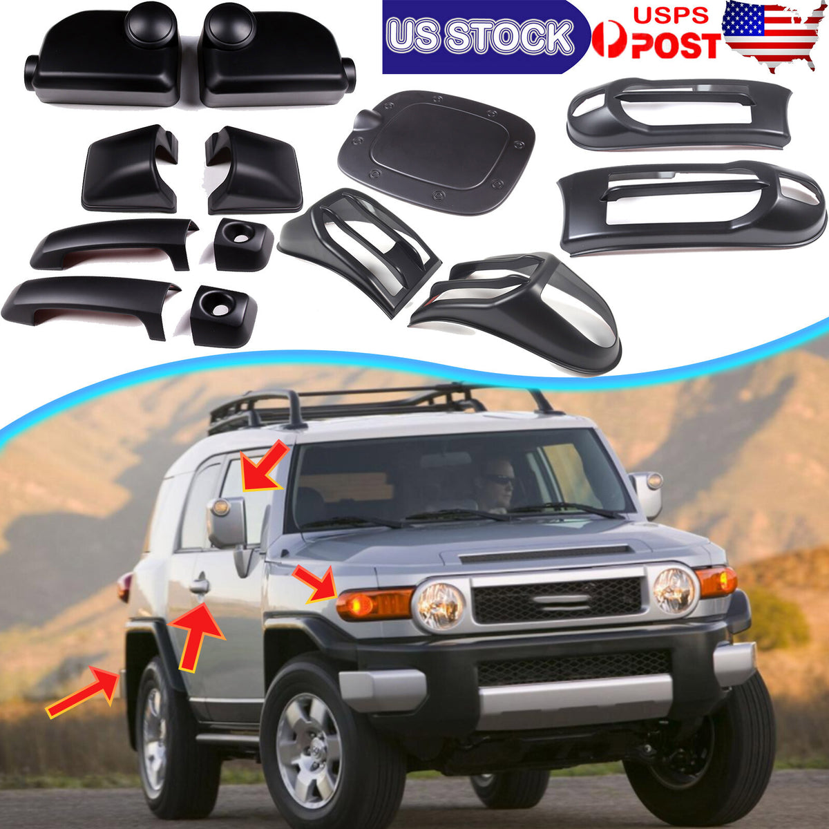 13pcs Matte Black Exterior Decor Cover Trim Kit For Toyota FJ Cruiser 2007-2022 1