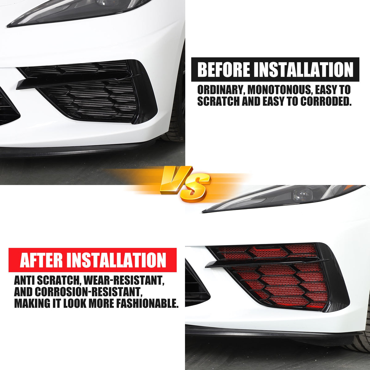 Red Stainless Steel Front Grille Insect Screen Trim For Corvette C8 2020+ 21