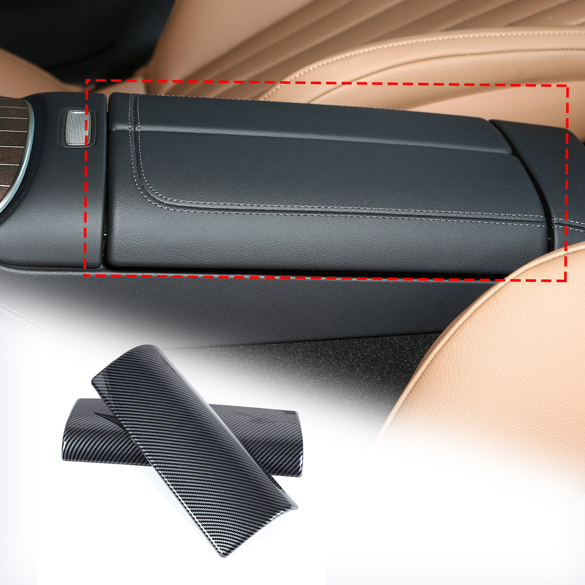 ABS Carbon Fiber Center Console Armrest Box Cover Trim For Benz e Class 2024 2