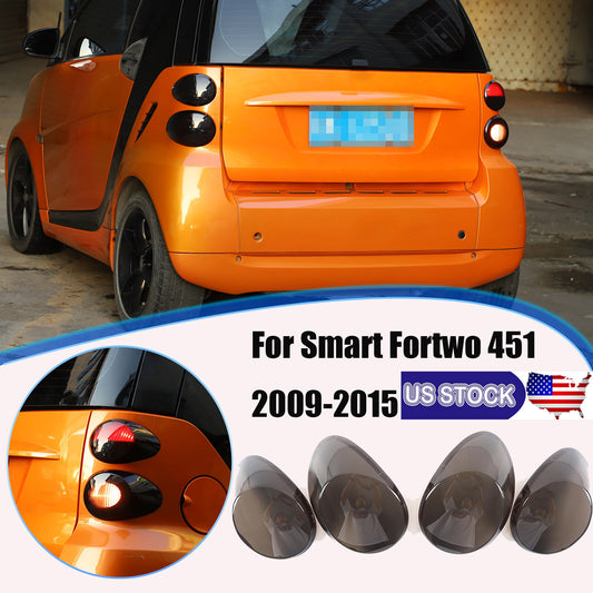 Smoked Black Tail Light Lamp Cover Guard Trim For Smart Fortwo 451 2009-15 1