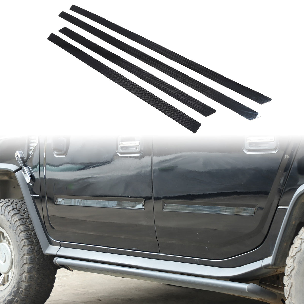 Black Titanium Stainless Steel Body Molding Trim Strips For Hummer H2 2003‑2009 3