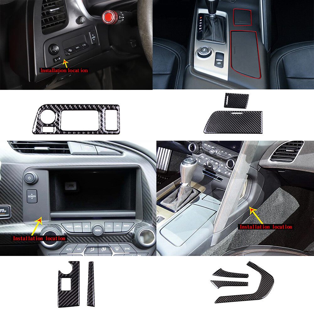 10pcs Carbon Fiber Interior Set Cover Trim For Corvette C7 14-19 2