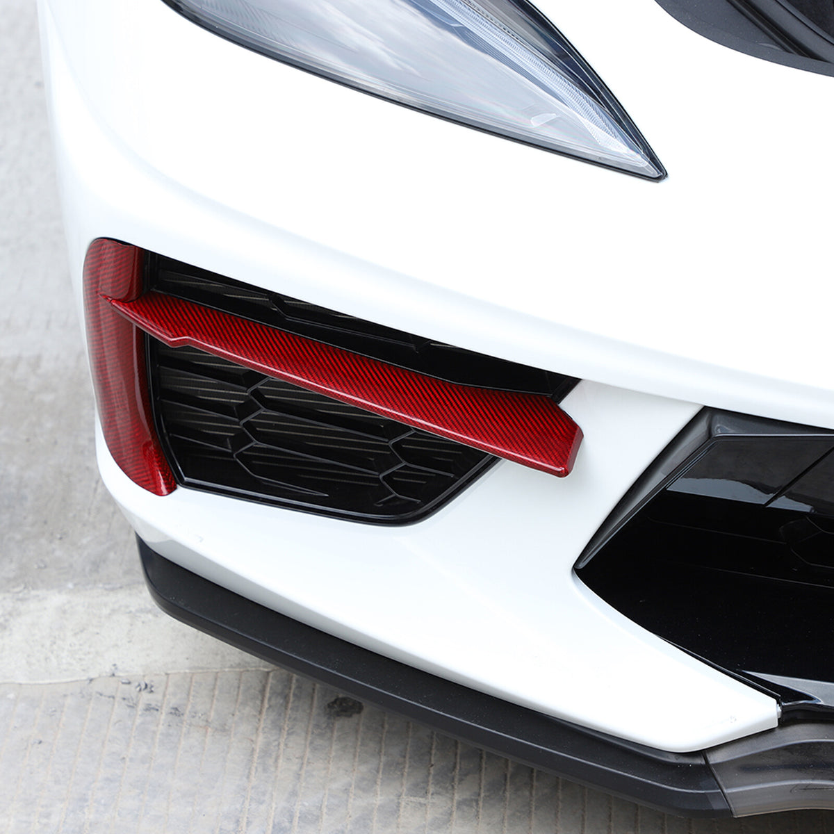 Red Real Carbon Front Grille Bumper Insert Trim For C8 Corvette Z51 Coupe 2020+ 6