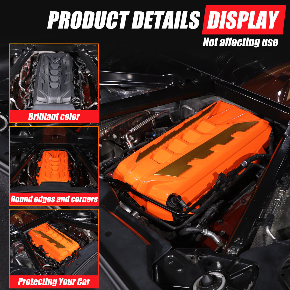 Orange Engine Bay Panel Cover Trim in Edge Yellow For Corvette C8 2020-26 16