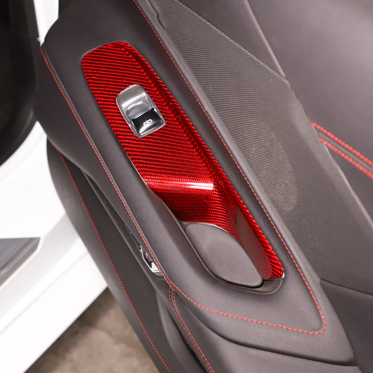 Red Real Carbon Fiber Full Interior Set Decor Trim Kit for Corvette C8 20-25 124