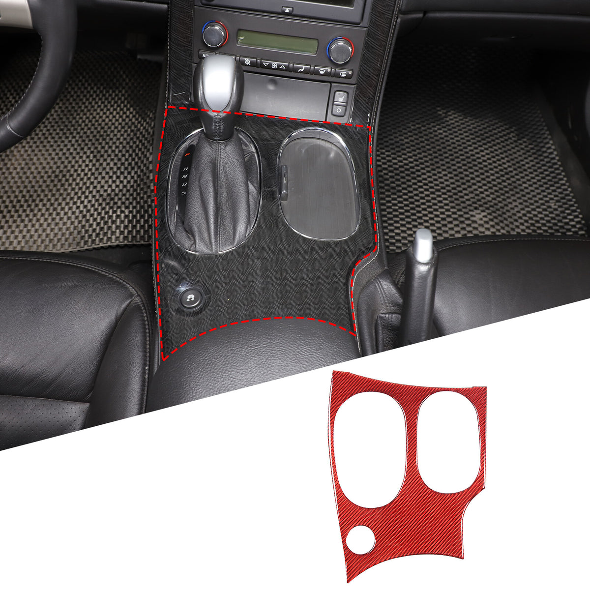 For Corvette C6 05-13 Red Carbon Fiber Interior Center Console Trim Cover Set 3