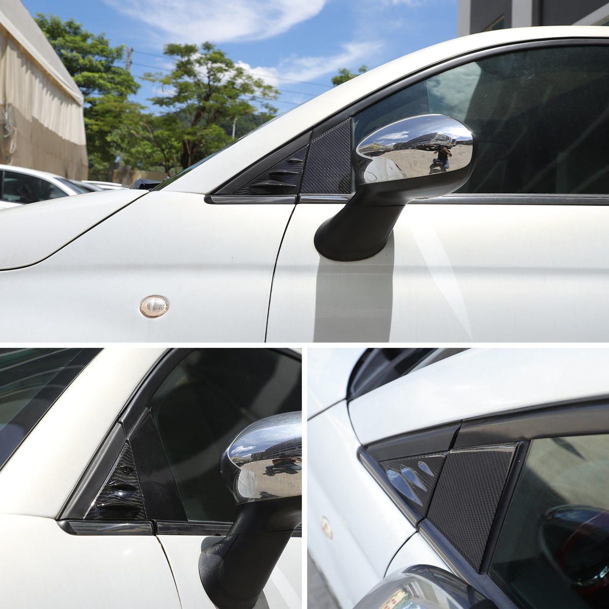 Real Carbon Fiber External A-Pillar Triangle Trim Cover For Fiat 500 2010+ 5