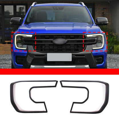 Matte Black ABS Front Headlight Bezel Trim Cover For Ford Ranger T9 2023+ US 12