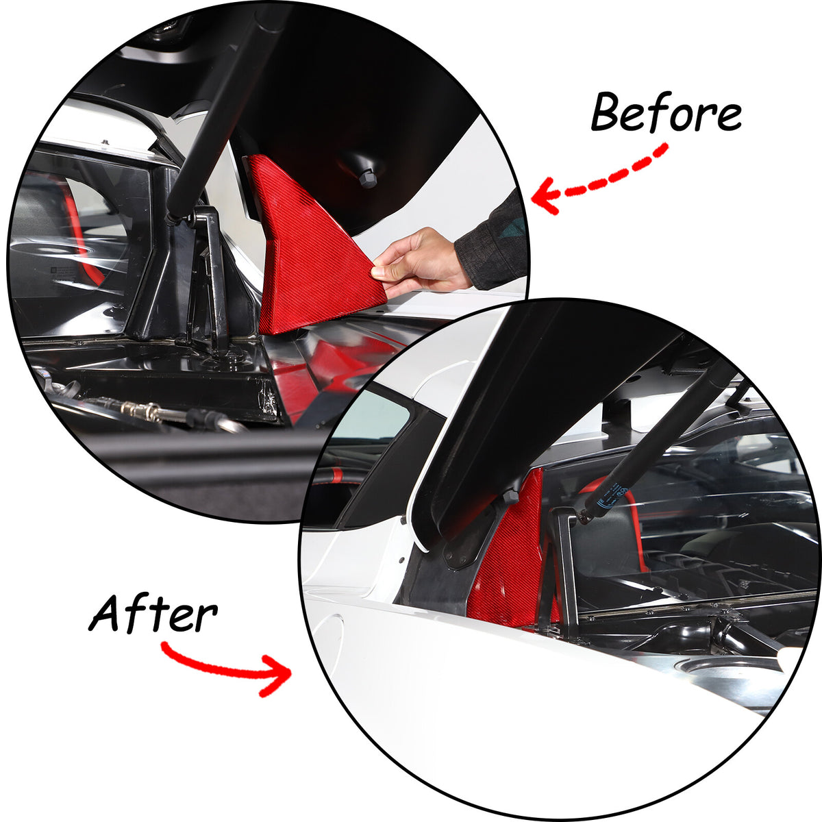 Red Real Carbon Fiber Engine Bay Glass Corner Cover Trim For Corvette C8 Coupe 19