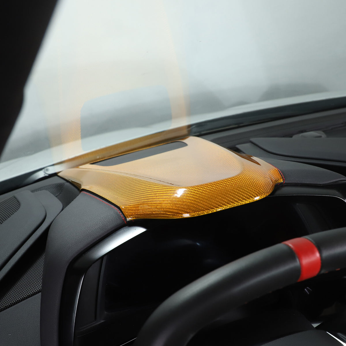 Yellow Carbon Fiber Dash Instrument Cover Trim W/ HUD For Corvette C8 20-25 5
