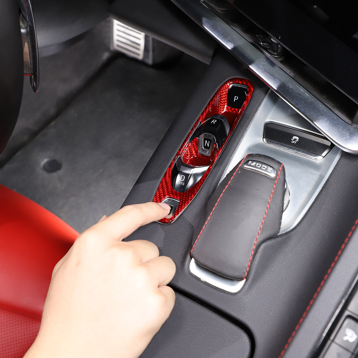 Red Real Carbon Fiber Transmission Button Frame Trim Set Cover For Corvette C8 11