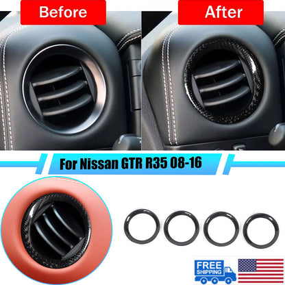 Real Carbon Fiber Dashboard Air Outlet Vent Cover For Nissan GTR R35 2008-16 US 1