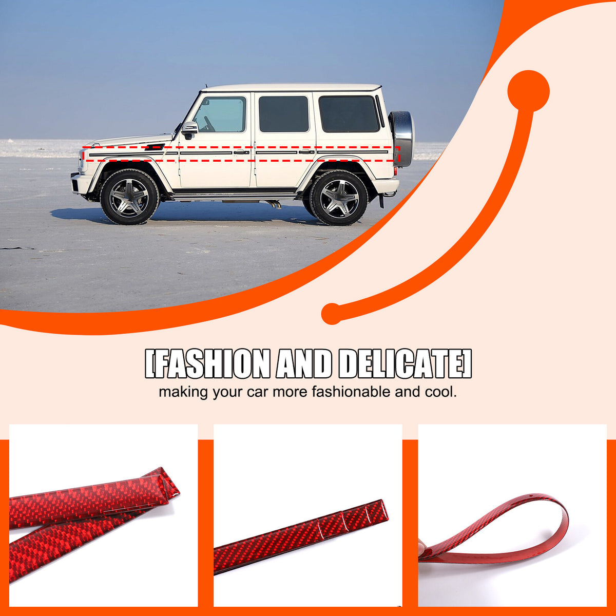 Red Cabon Body Side Door Moulding Sticker For Benz G Class W463 G500/55/63 07-18 16