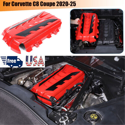 Red Engine Bay Panel Cover Trim in Edge Black For Corvette Coupe C8 2020-2026 1