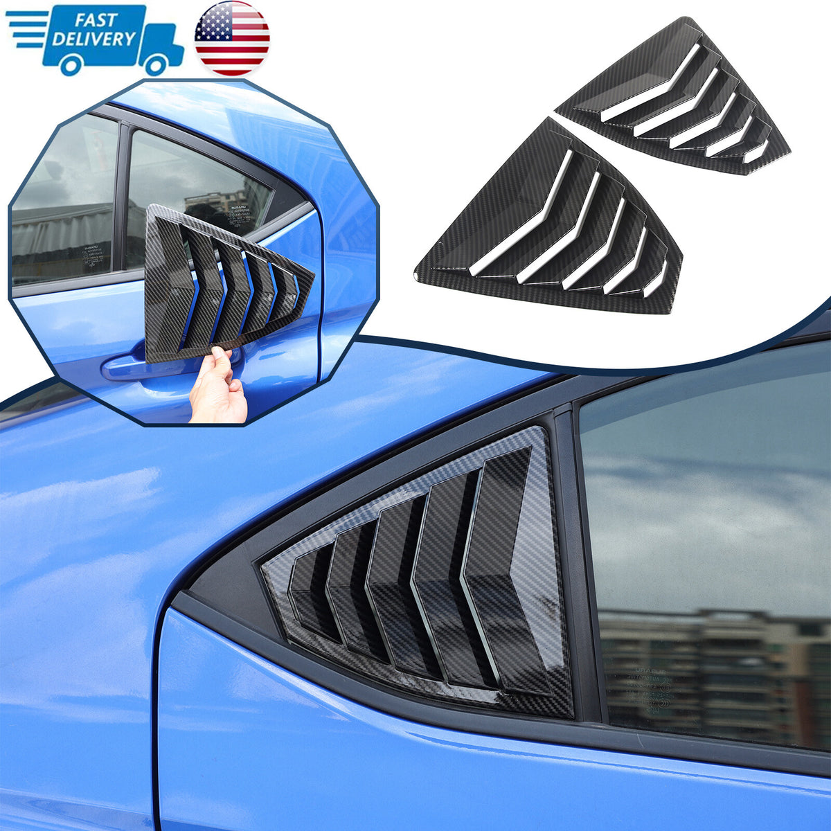 ABS Carbon Fiber Rear Window Louvers Shutter Blinds Trim For Subaru WRX VB 22-24 1