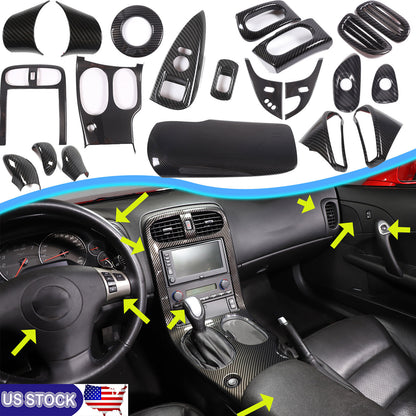 ABS Carbon Fiber Full Interior Trim Cover Set Kit For Corvette C6 2005-13 US 1