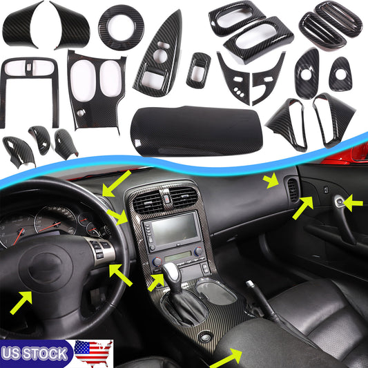 ABS Carbon Fiber Full Interior Trim Cover Set Kit For Corvette C6 2005-13 US 1