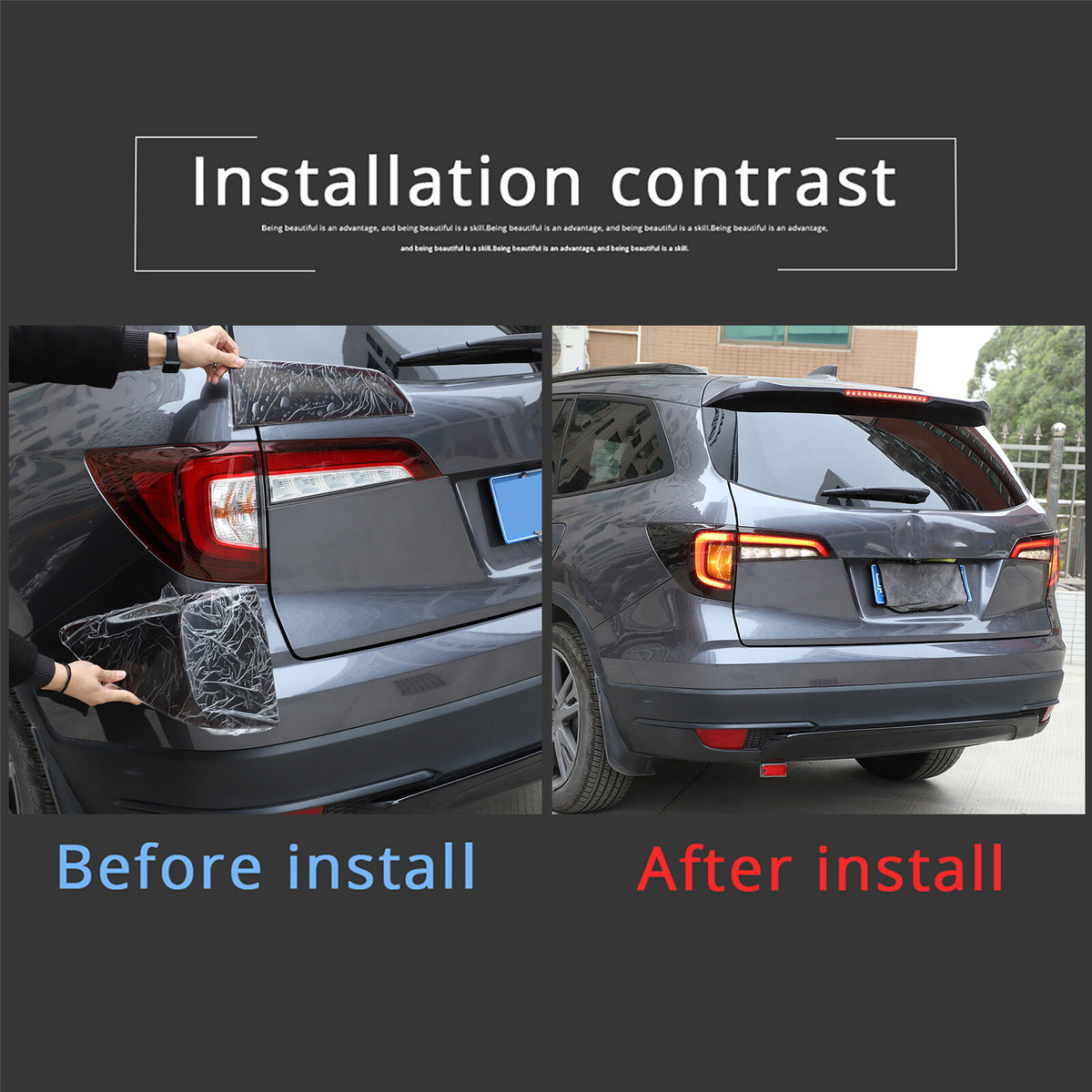 Smoked Black Rear Tail Light Guard Decor Cover Trim Bezel For Honda Pilot 15-22 6