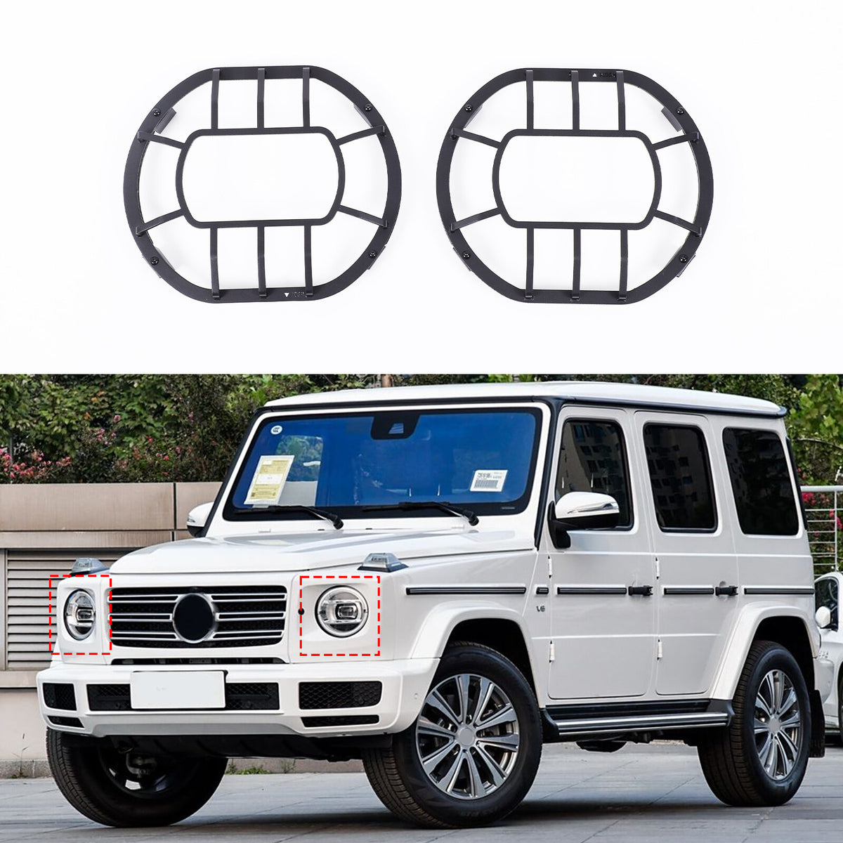 Carbon Front Headlight Protection Mesh Trim Cover For Benz G-Class W463 2019+ 2