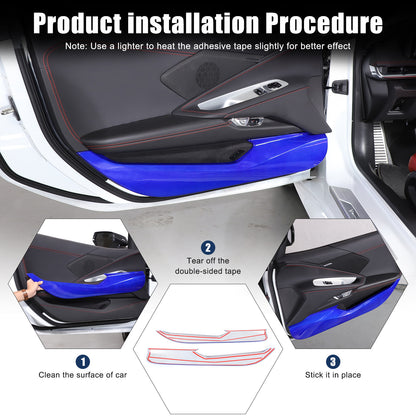Blue Real Carbon Fiber Interior Door Anti-kick Panel Trim For Corvette C8 US 23