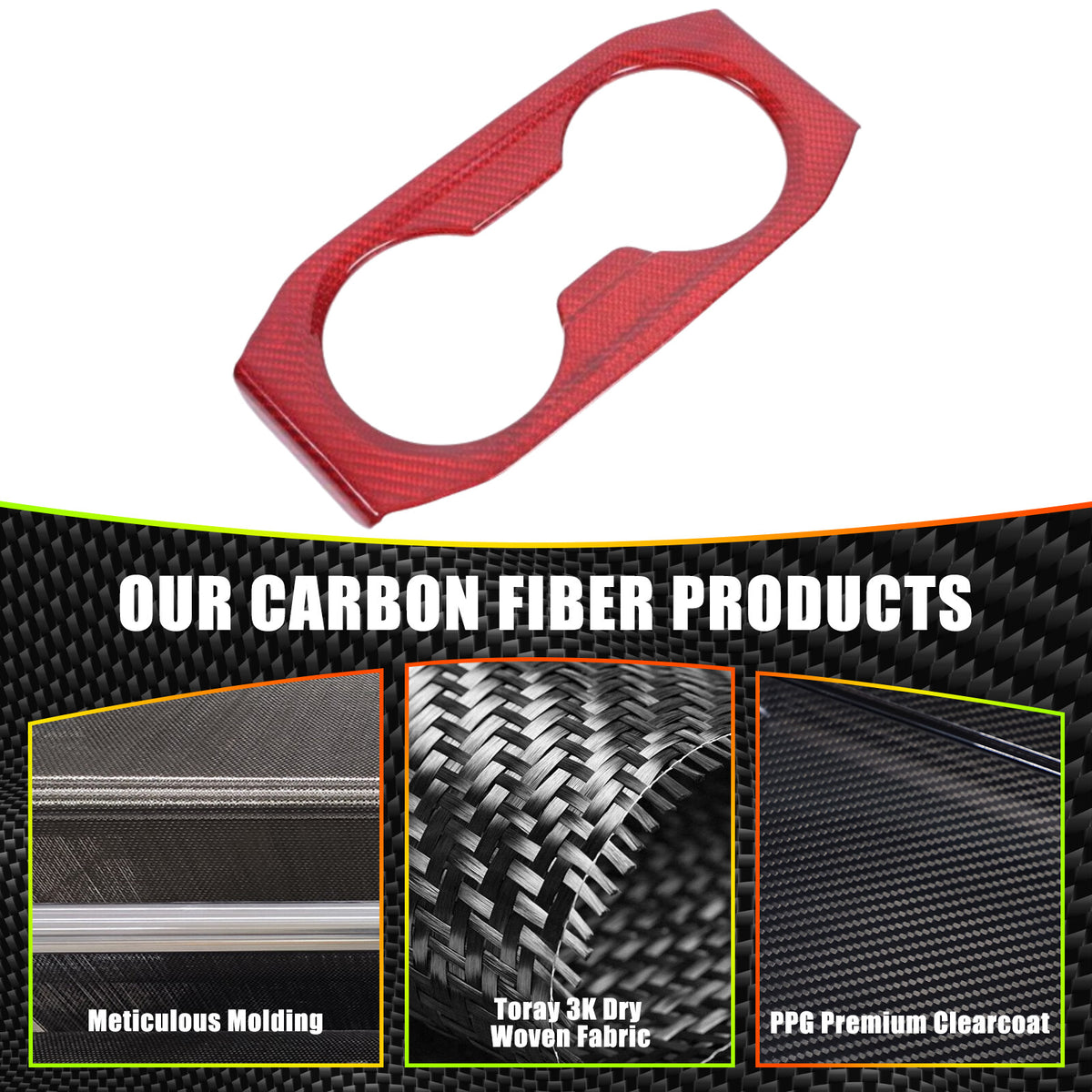 Red Carbon Fiber Armrest Box Rear Cup Holder Cover For BMW 5 Series G60 i5 2024+ 10