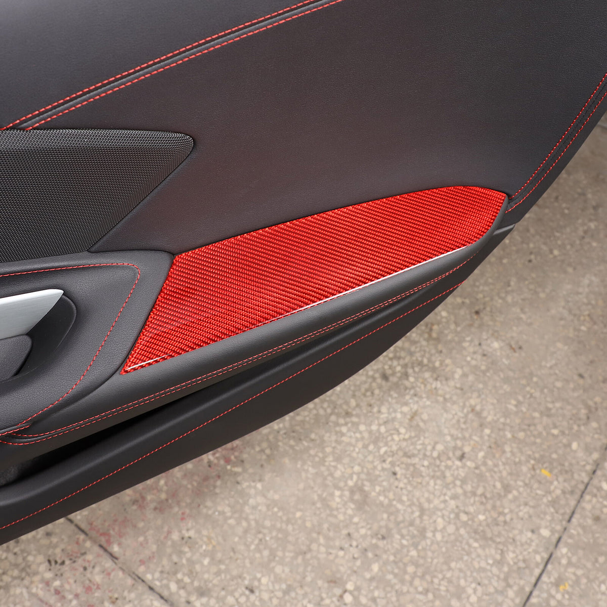 Red Soft Carbon Fiber Interior Decor Trim Kit Cover Set For Corvette C8 20-25 168
