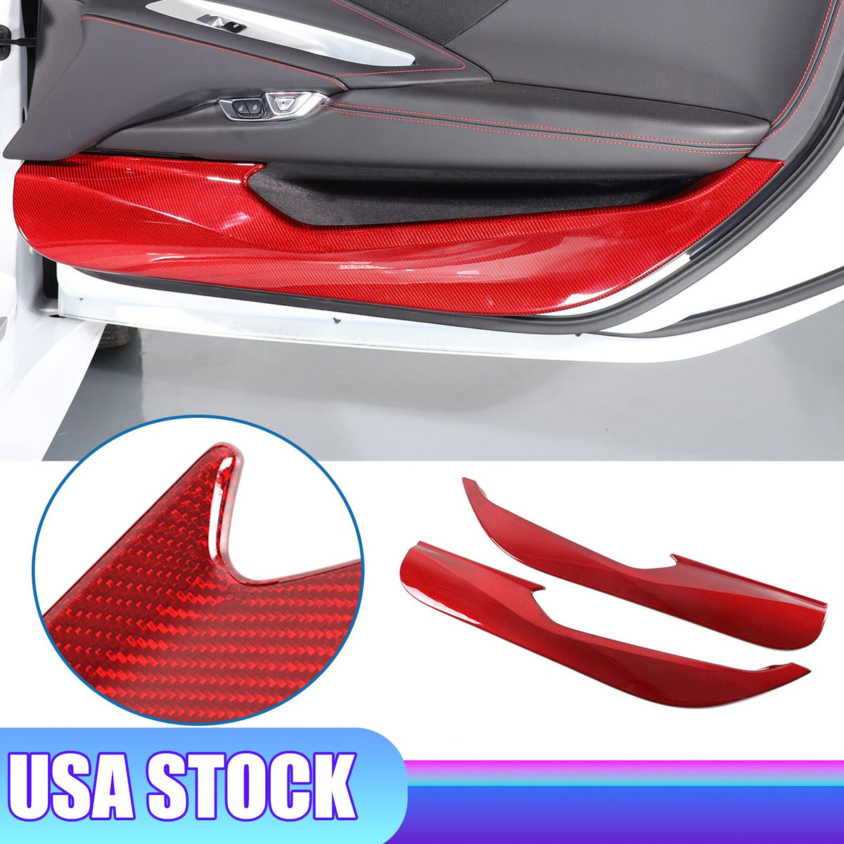 Red Carbon Fiber Inner Door Anti-Kick Panel Trim Cover For Corvette C8 2020-26 1